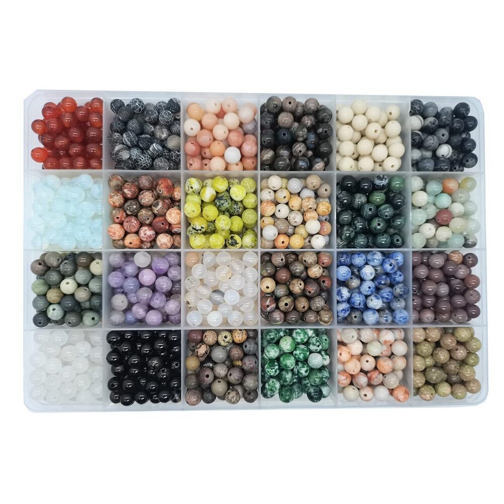 5451 1200pcs 6mm Natural Round Stone Beads - Gemstone Loose Hole Size 1mm